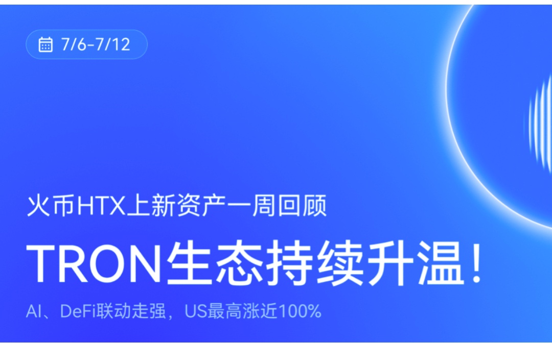 火币HTX 上新资产一周回顾（7.6-7.12）：AI、DeFi联动走强 US最高涨近100%